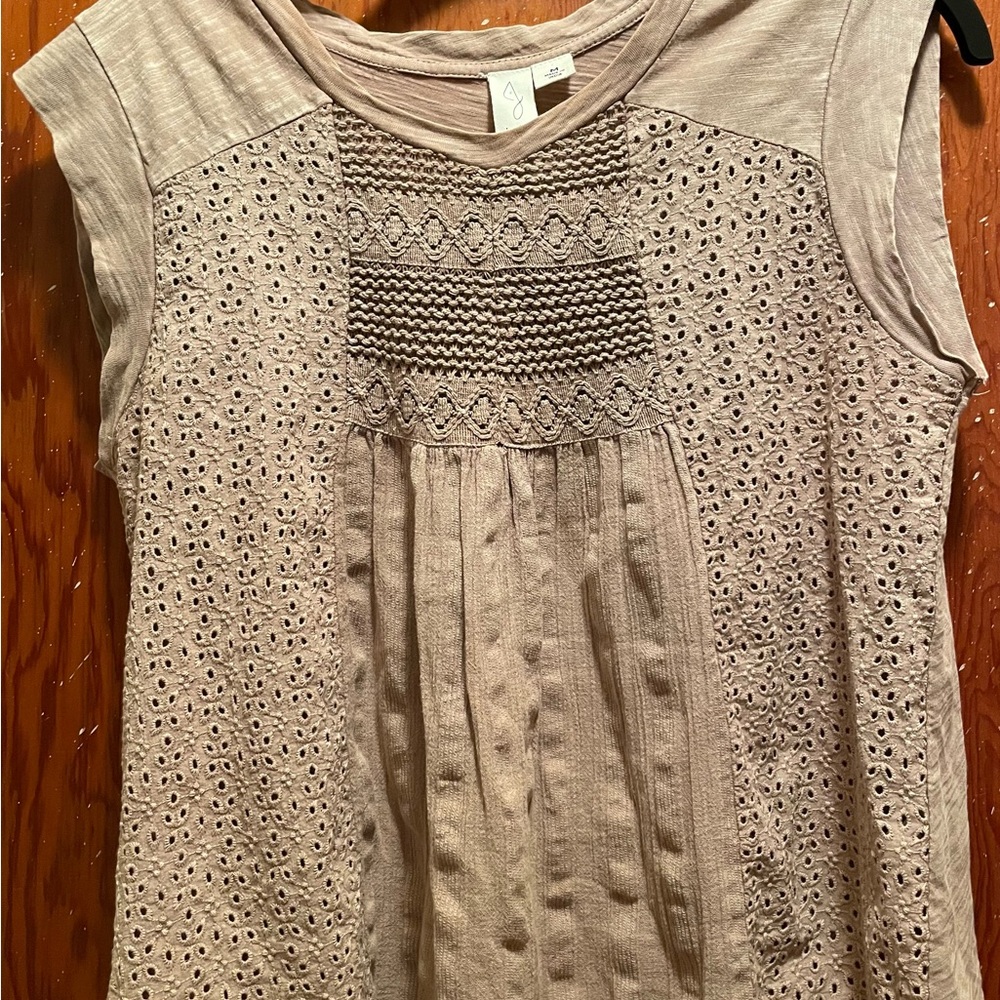 Joie Taupe Eyelet Crochet Tank Top